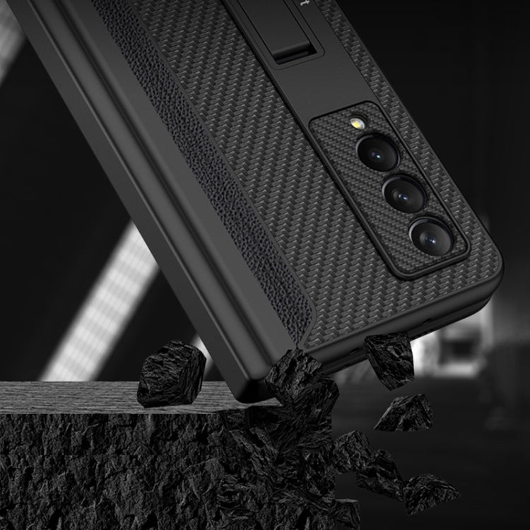 For Samsung Galaxy Z Fold3 5G GKK Magnetic Hinge Plain Leather Phone Flip Case with Pen Box(Black)