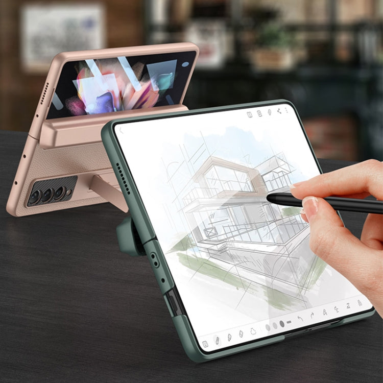 For Samsung Galaxy Z Fold3 5G GKK Magnetic Hinge Plain Leather Phone Flip Case with Pen Box(Black)