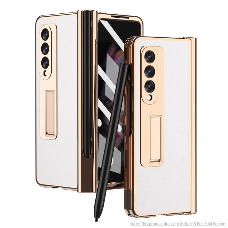 Litchi Texture Integrated Electroplating Hinge Flip Phone Case with Pen Slot, For Samsung Galaxy Z Fold3
