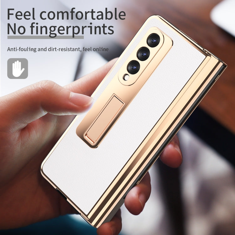 Litchi Texture Integrated Electroplating Hinge Flip Phone Case with Pen Slot, For Samsung Galaxy Z Fold3