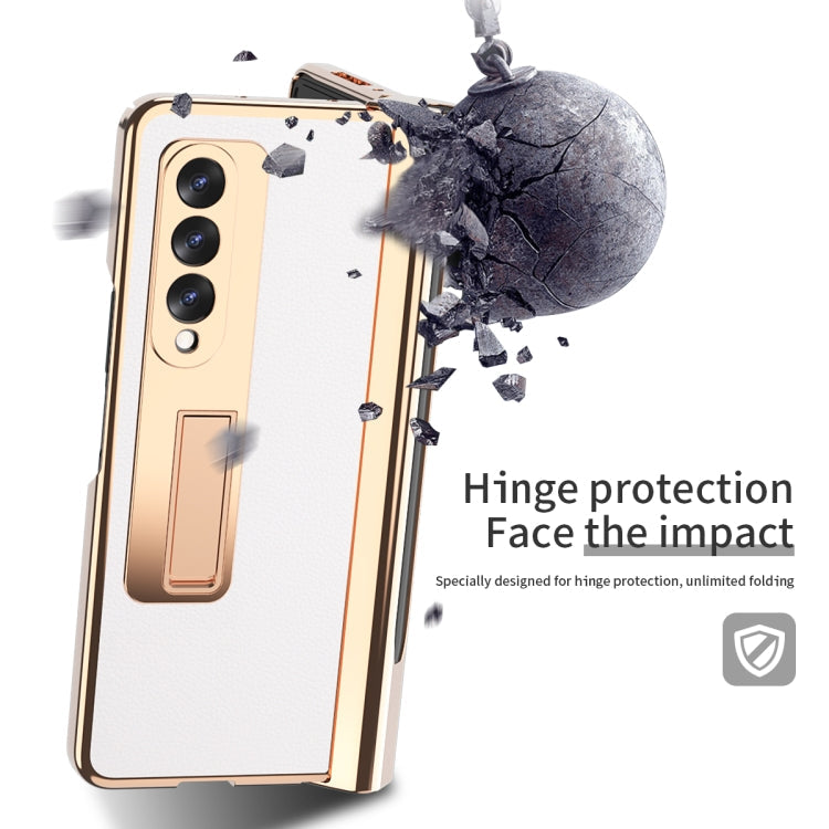 Litchi Texture Integrated Electroplating Hinge Flip Phone Case with Pen Slot, For Samsung Galaxy Z Fold3