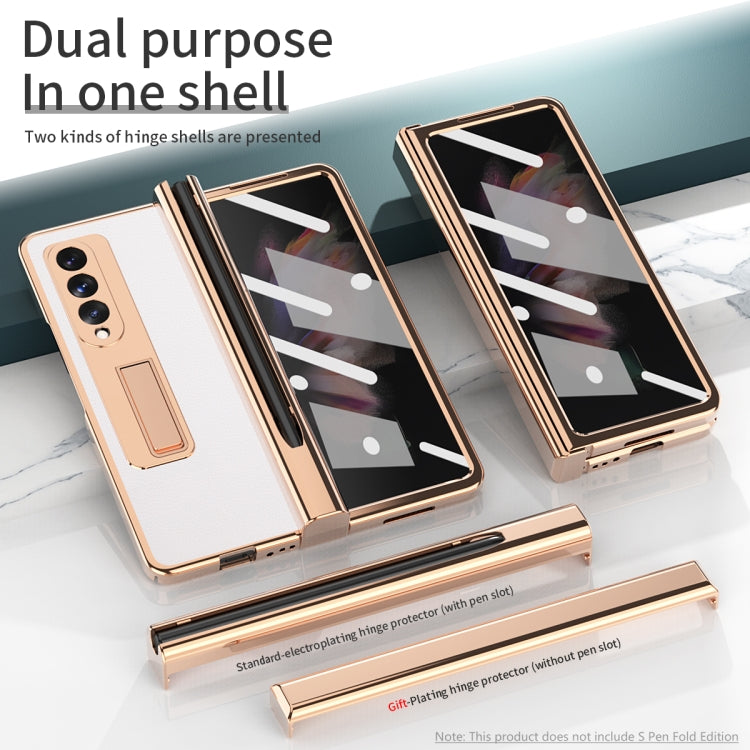 Litchi Texture Integrated Electroplating Hinge Flip Phone Case with Pen Slot, For Samsung Galaxy Z Fold3