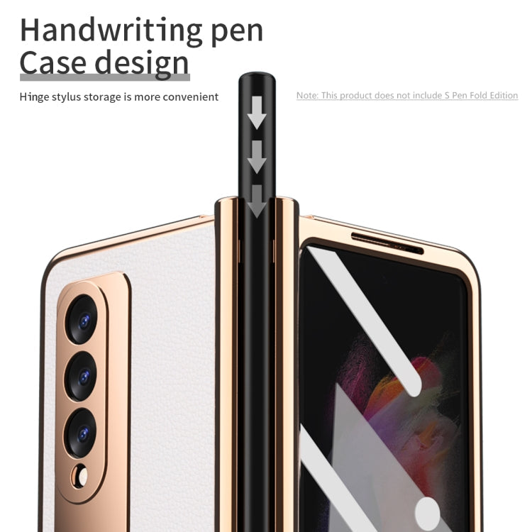 Litchi Texture Integrated Electroplating Hinge Flip Phone Case with Pen Slot, For Samsung Galaxy Z Fold3