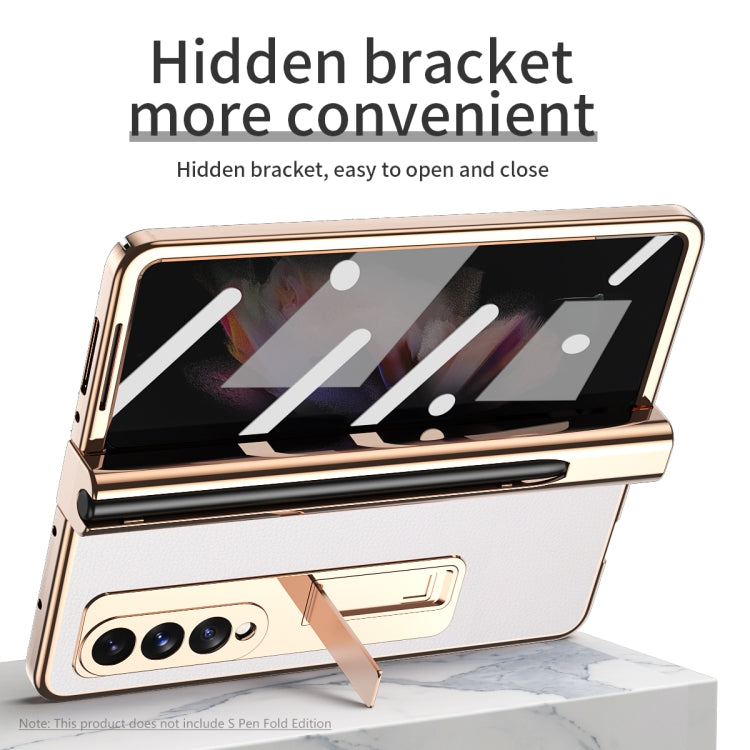 Litchi Texture Integrated Electroplating Hinge Flip Phone Case with Pen Slot, For Samsung Galaxy Z Fold3