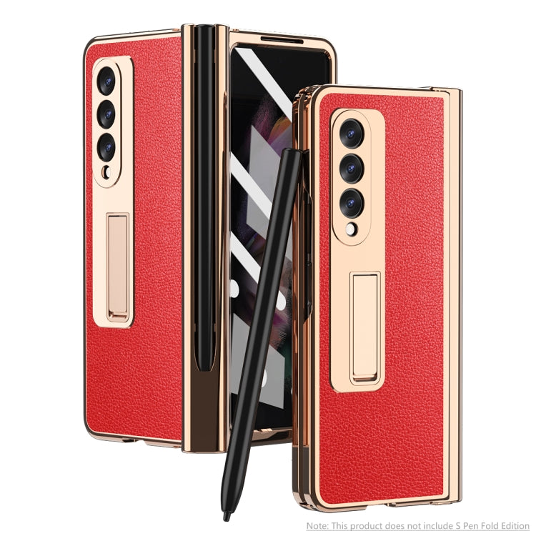 Litchi Texture Integrated Electroplating Hinge Flip Phone Case with Pen Slot, For Samsung Galaxy Z Fold3
