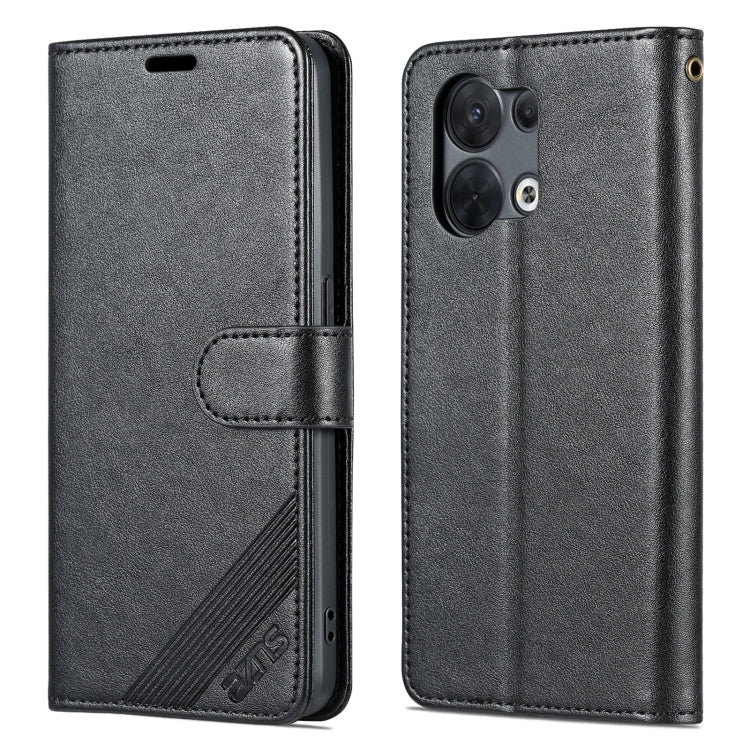For OPPO Reno8/Reno8 Pro AZNS Sheepskin Texture Flip Leather Phone Case(Black)