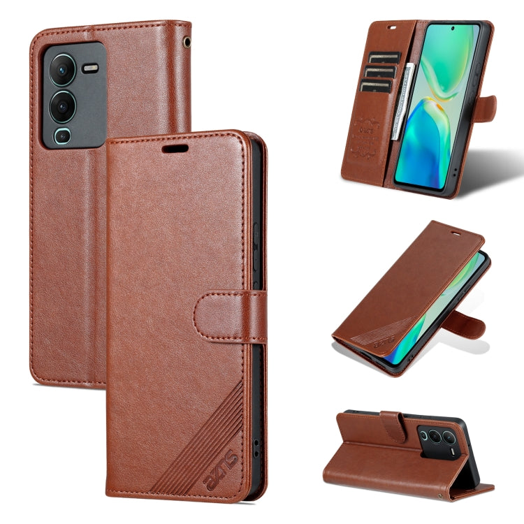 For vivo S15 AZNS Sheepskin Texture Flip Leather Phone Case(Brown)