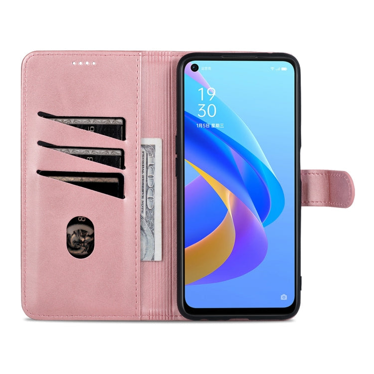 For OPPO A57 5G/Realme Q5i/Realme V23 AZNS Skin Feel Calf Texture Flip Leather Phone Case(Rose Gold)