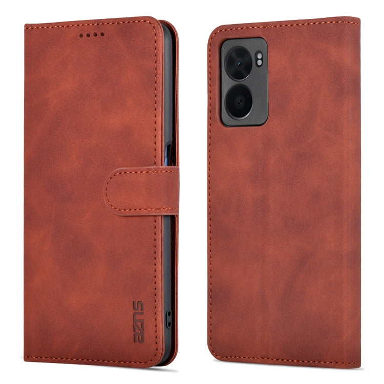 For OPPO A57 5G/Realme Q5i/Realme V23 AZNS Skin Feel Calf Texture Flip Leather Phone Case(Brown)