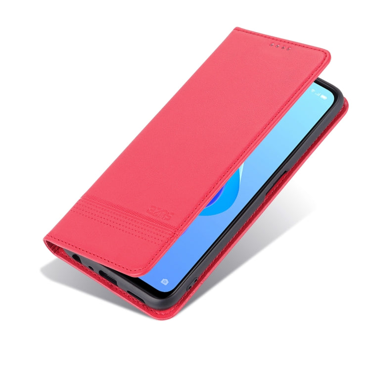 For OPPO A57 5G/Realme Q5i/Realme V23 AZNS Magnetic Calf Texture Flip Leather Phone Case(Red)
