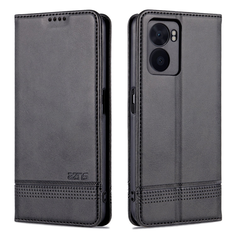 For OPPO A57 5G/Realme Q5i/Realme V23 AZNS Magnetic Calf Texture Flip Leather Phone Case(Black)