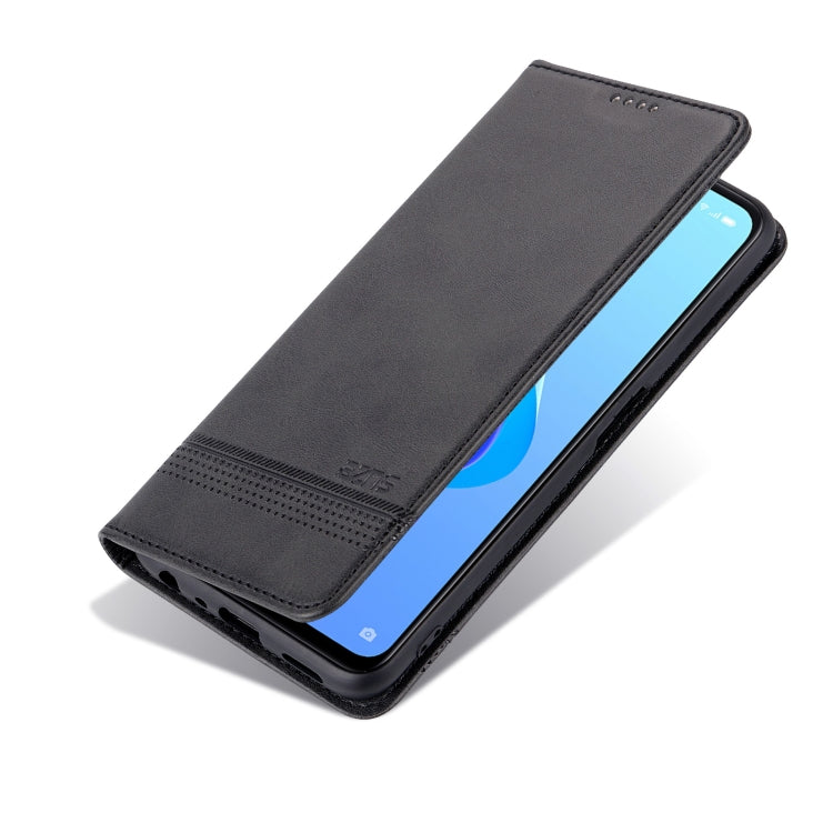 For OPPO A57 5G/Realme Q5i/Realme V23 AZNS Magnetic Calf Texture Flip Leather Phone Case(Black)