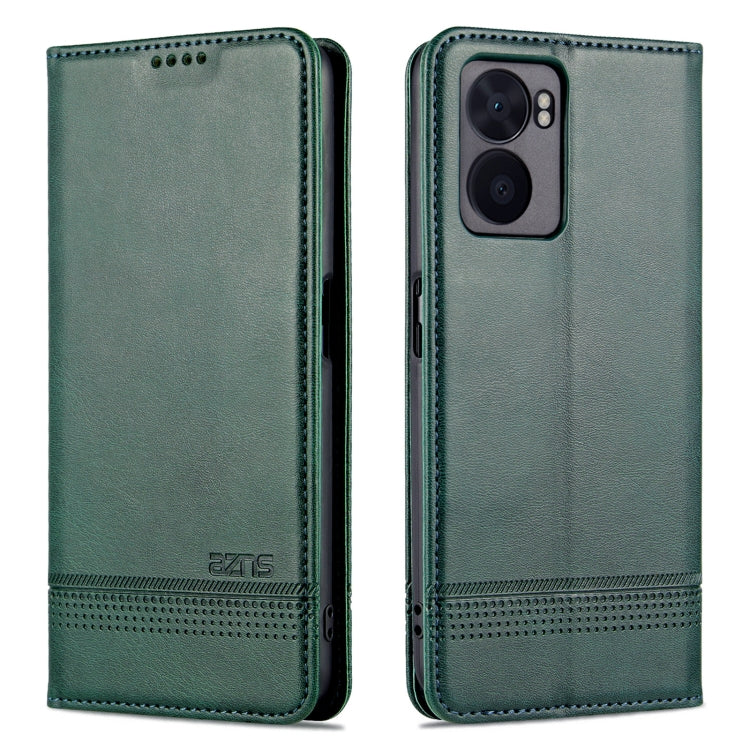 For OPPO A57 5G/Realme Q5i/Realme V23 AZNS Magnetic Calf Texture Flip Leather Phone Case(Dark Green)