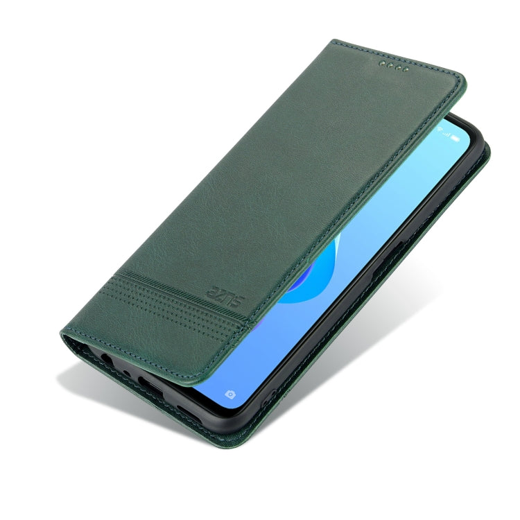 For OPPO A57 5G/Realme Q5i/Realme V23 AZNS Magnetic Calf Texture Flip Leather Phone Case(Dark Green)