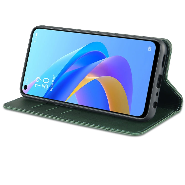For OPPO A57 5G/Realme Q5i/Realme V23 AZNS Magnetic Calf Texture Flip Leather Phone Case(Dark Green)