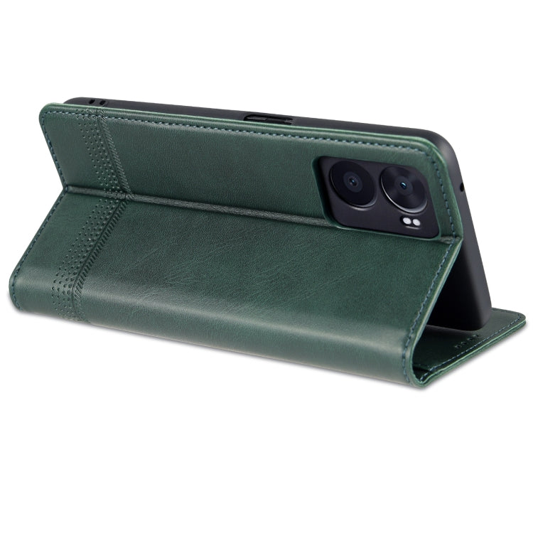 For OPPO A57 5G/Realme Q5i/Realme V23 AZNS Magnetic Calf Texture Flip Leather Phone Case(Dark Green)