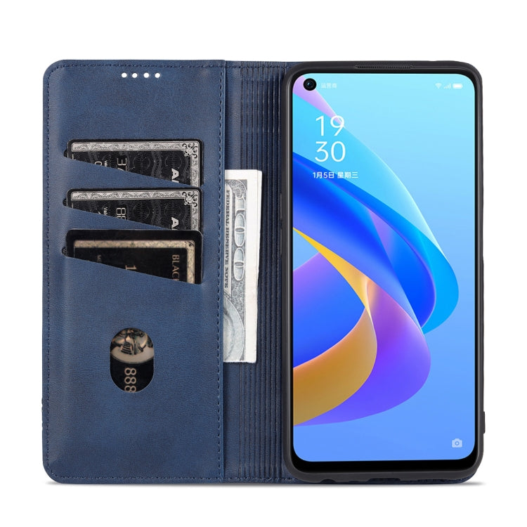 For OPPO A57 5G/Realme Q5i/Realme V23 AZNS Magnetic Calf Texture Flip Leather Phone Case(Dark Blue)