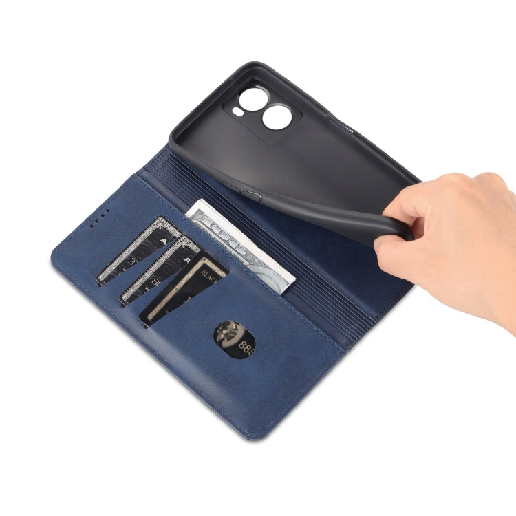 For OPPO A57 5G/Realme Q5i/Realme V23 AZNS Magnetic Calf Texture Flip Leather Phone Case(Dark Blue)