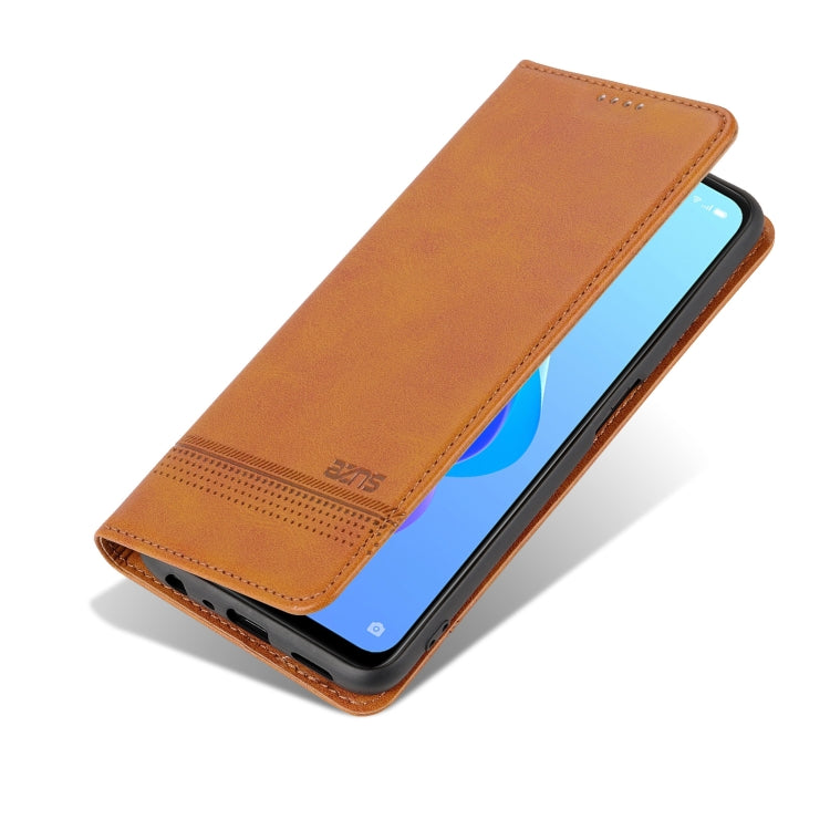 For OPPO A57 5G/Realme Q5i/Realme V23 AZNS Magnetic Calf Texture Flip Leather Phone Case(Light Brown)