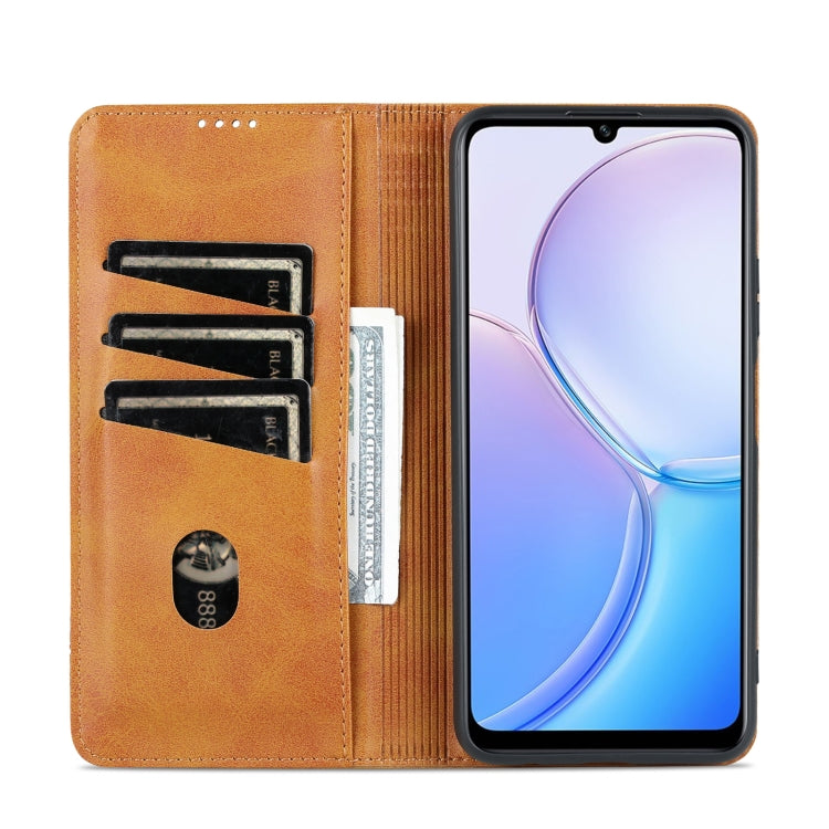 For Huawei Maimang 11 AZNS Magnetic Calf Texture Flip Leather Phone Case(Light Brown)