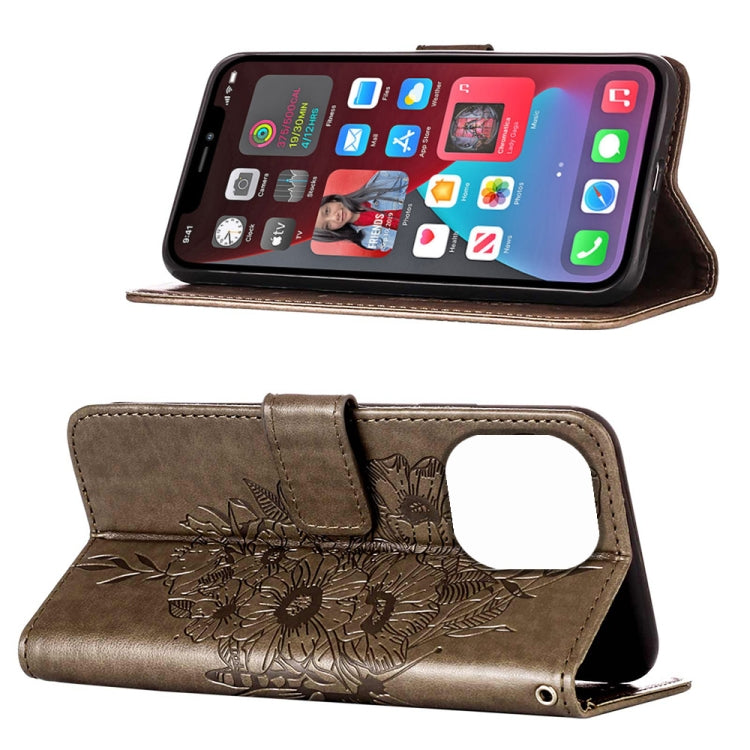 Embossed Butterfly Leather Phone Case, For iPhone 14 Pro Max