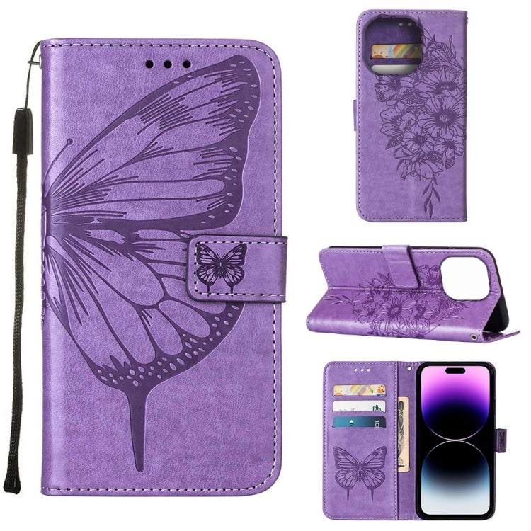 Embossed Butterfly Leather Phone Case, For iPhone 14 Pro Max