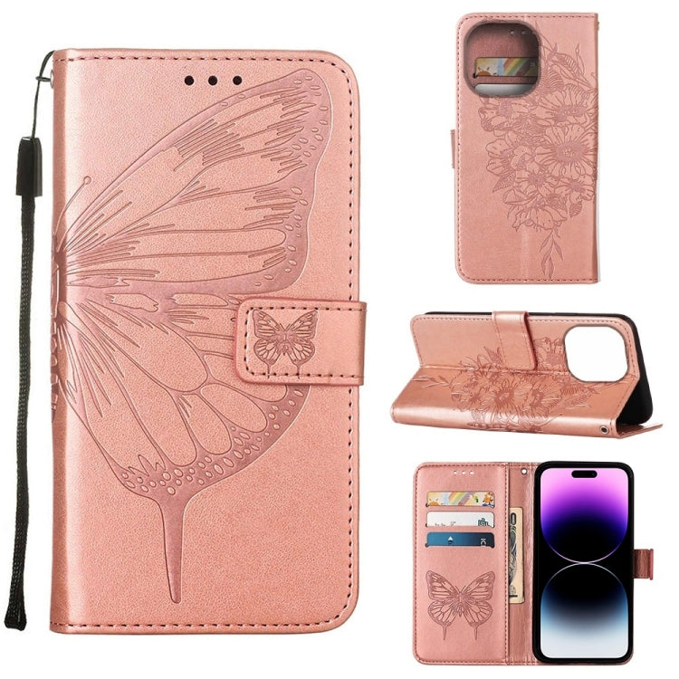 Embossed Butterfly Leather Phone Case, For iPhone 14 Pro Max