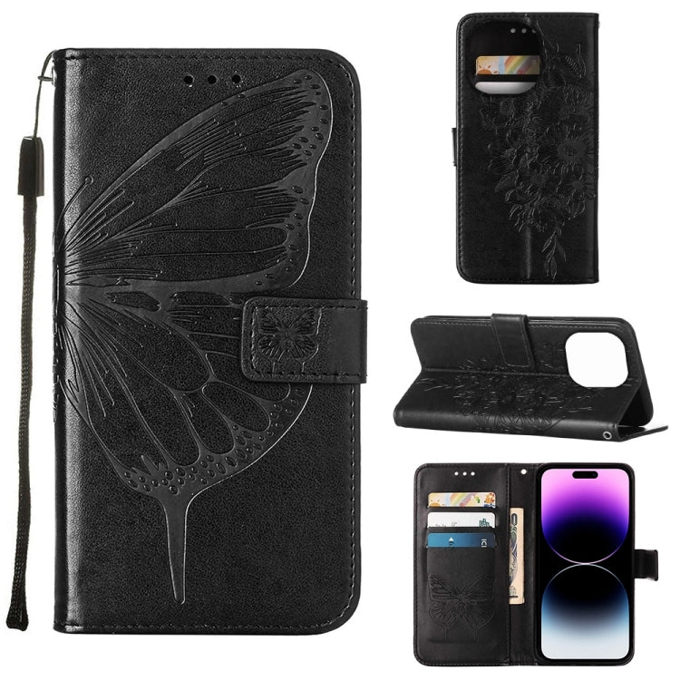 Embossed Butterfly Leather Phone Case, For iPhone 14 Pro Max