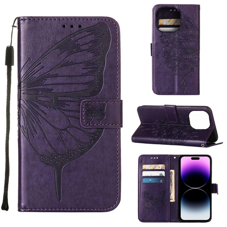 Embossed Butterfly Leather Phone Case, For iPhone 14 Pro Max