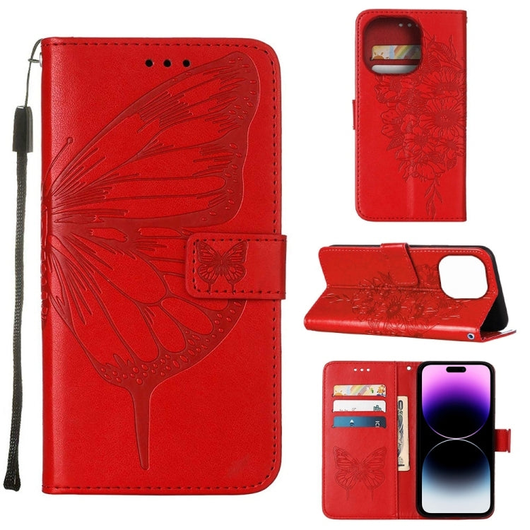 Embossed Butterfly Leather Phone Case, For iPhone 14 Pro Max