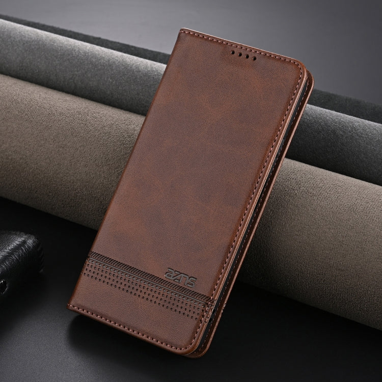 For vivo Y100i 5G AZNS Magnetic Calf Texture Leather Phone Case(Dark Brown)