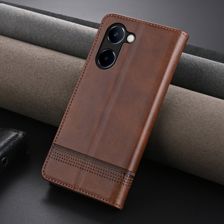 For vivo Y100i 5G AZNS Magnetic Calf Texture Leather Phone Case(Dark Brown)