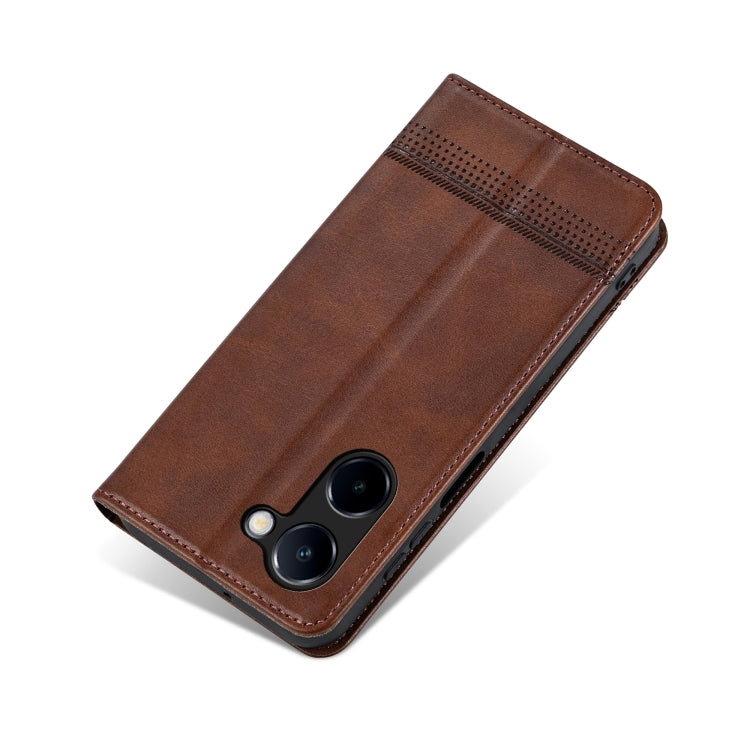 For vivo Y100i 5G AZNS Magnetic Calf Texture Leather Phone Case(Dark Brown)