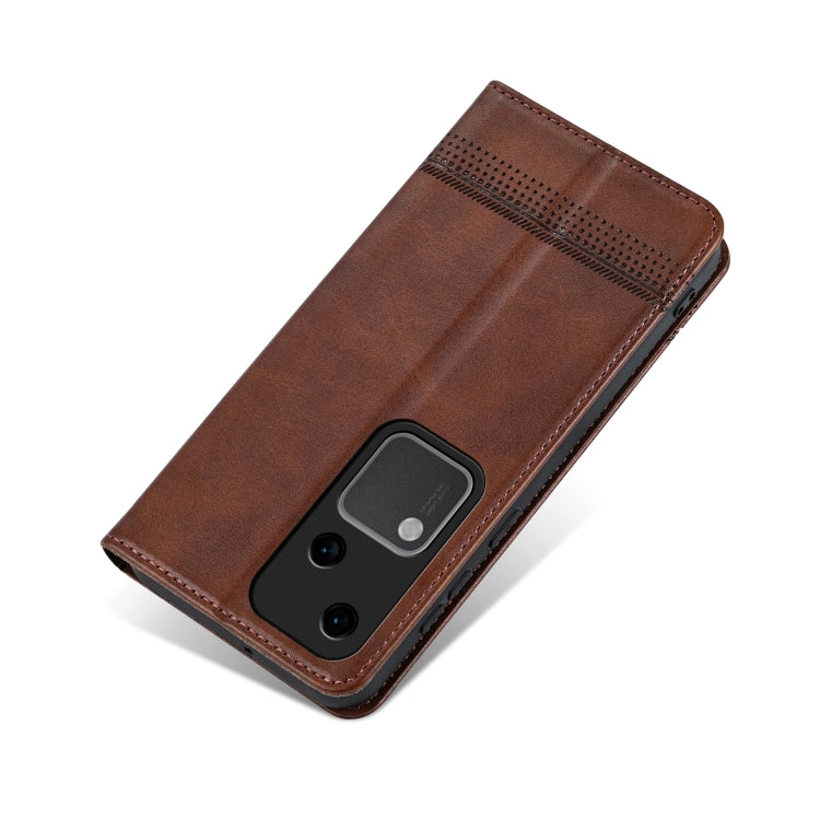 For vivo S18 AZNS Magnetic Calf Texture Leather Phone Case(Dark Brown)