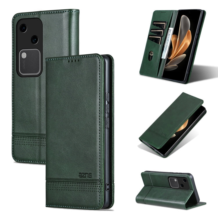 For vivo S18 AZNS Magnetic Calf Texture Leather Phone Case(Dark Green)