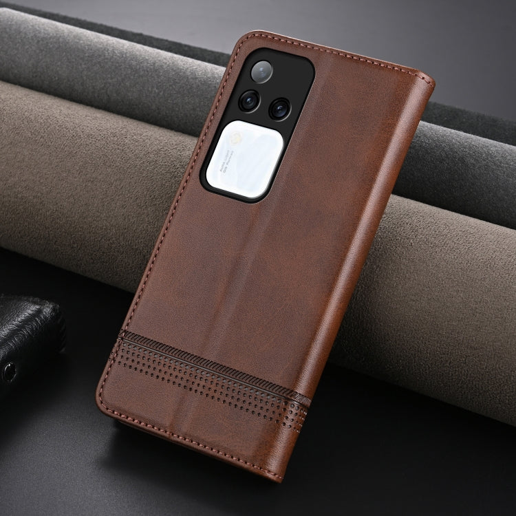 For vivo S18 Pro AZNS Magnetic Calf Texture Leather Phone Case(Dark Brown)