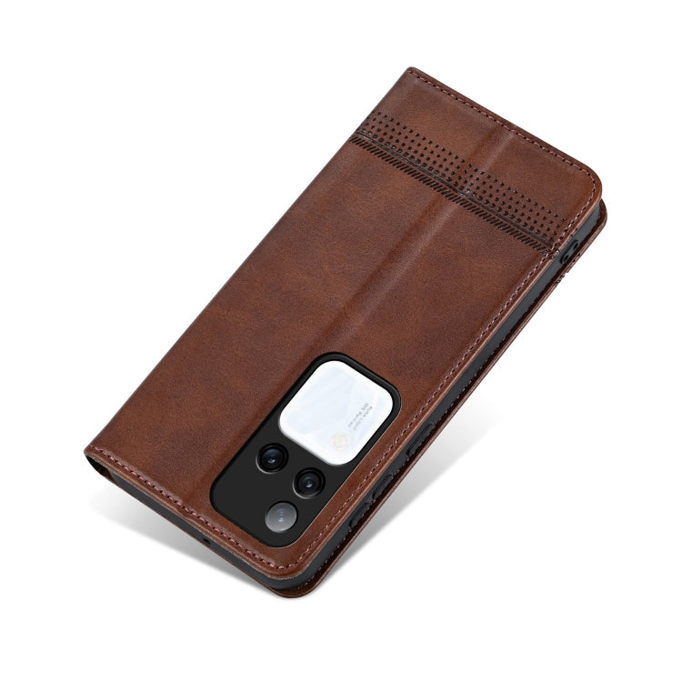 For vivo S18 Pro AZNS Magnetic Calf Texture Leather Phone Case(Dark Brown)