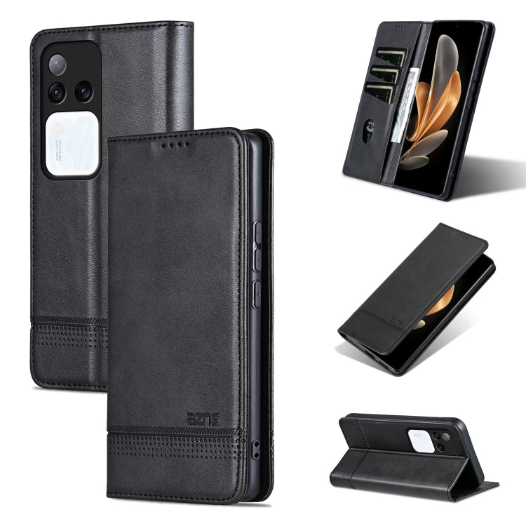 For vivo S18 Pro AZNS Magnetic Calf Texture Leather Phone Case(Black)
