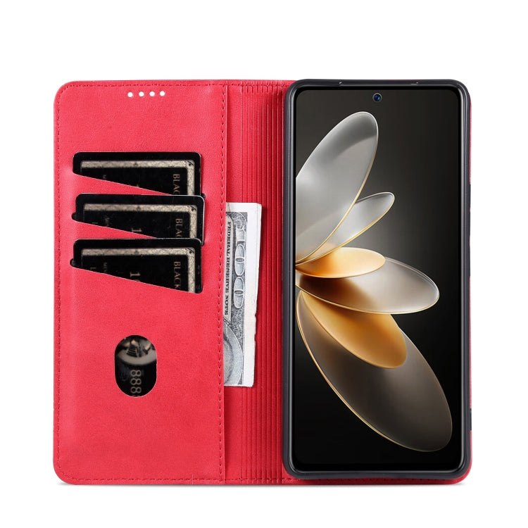 For vivo S18e AZNS Magnetic Calf Texture Leather Phone Case(Red)