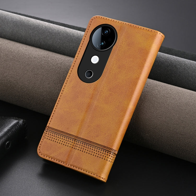 For vivo S19 Pro AZNS Magnetic Calf Texture Leather Phone Case(Light Brown)