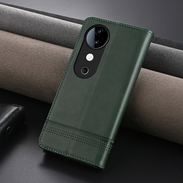 For vivo S19 Pro AZNS Magnetic Calf Texture Leather Phone Case(Dark Green)