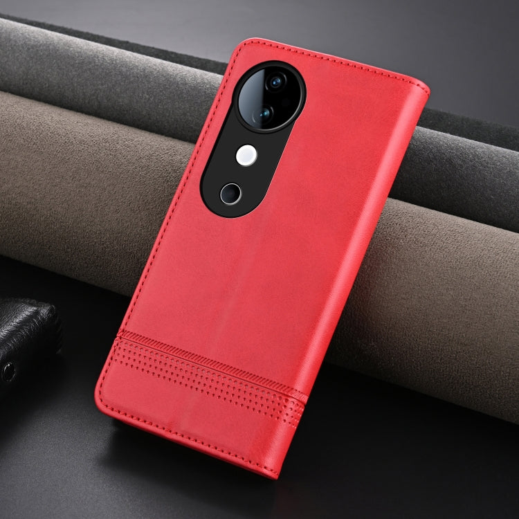 For vivo S19 Pro AZNS Magnetic Calf Texture Leather Phone Case(Red)
