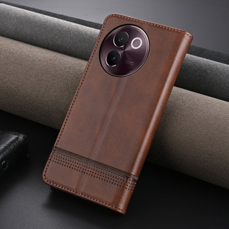 For vivo V30e AZNS Magnetic Calf Texture Leather Phone Case(Dark Brown)