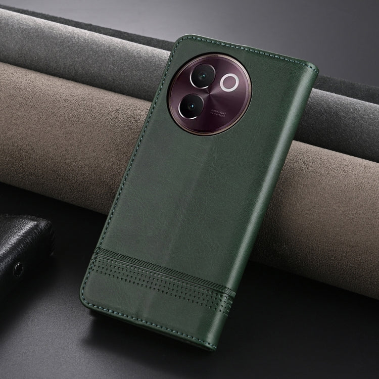 For vivo V30e AZNS Magnetic Calf Texture Leather Phone Case(Dark Green)