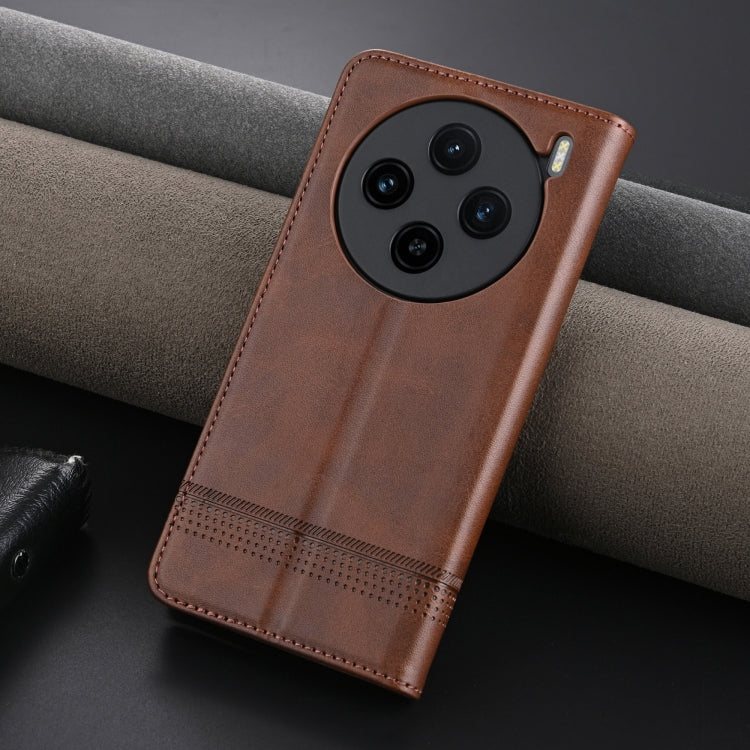 For vivo X100s AZNS Magnetic Calf Texture Leather Phone Case(Dark Brown)