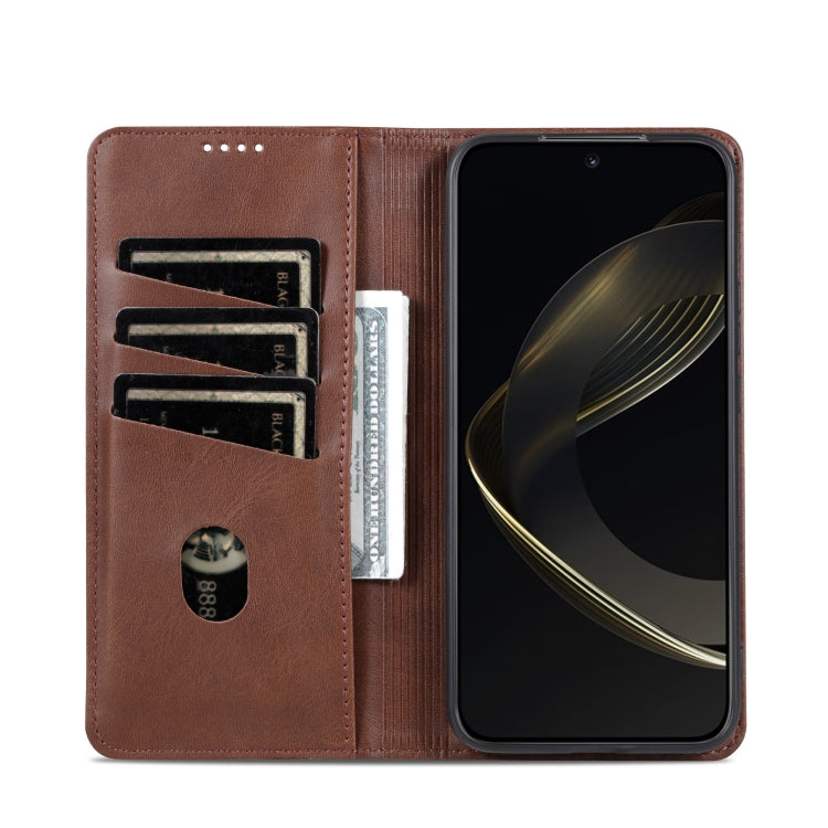 For vivo X100s AZNS Magnetic Calf Texture Leather Phone Case(Dark Brown)