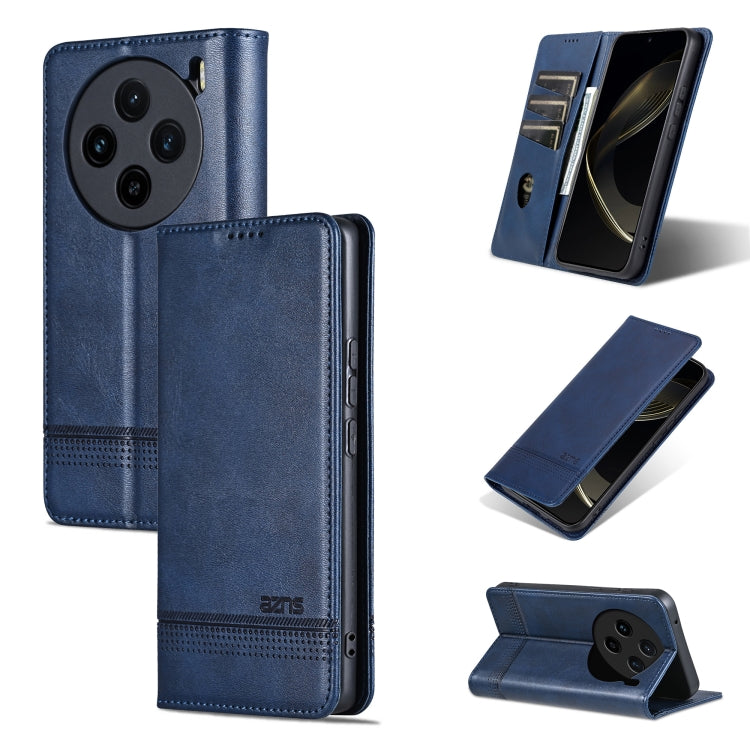 For vivo X100s AZNS Magnetic Calf Texture Leather Phone Case(Dark Blu)