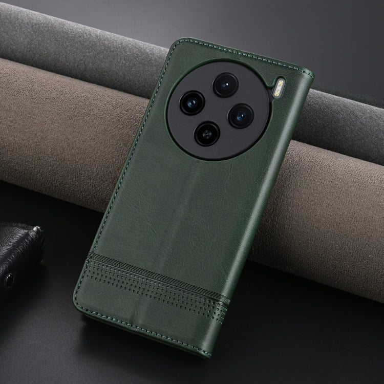 For vivo X100s AZNS Magnetic Calf Texture Leather Phone Case(Dark Green)