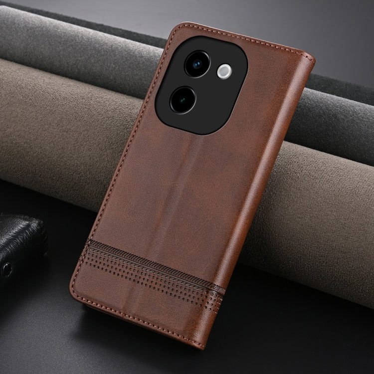 For vivo Y200 5G AZNS Magnetic Calf Texture Leather Phone Case(Dark Brown)