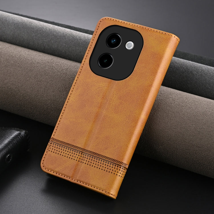 For vivo Y200 5G AZNS Magnetic Calf Texture Leather Phone Case(Light Brown)